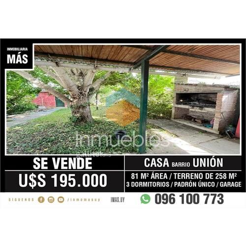 Venta casa 3 dormitorios unión montevideo imas.uy as *...